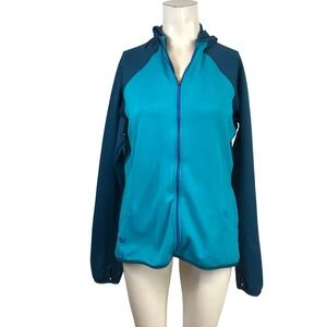 Outdoor Research Wms XL Teal Blue Full Zip Fleece Lined Hooded Jacket Thumbhole